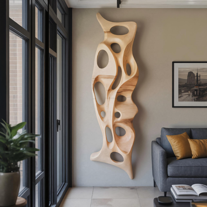 Organic Wall Sculpture Shelf Carved Display Piece For Living Room And Hallway