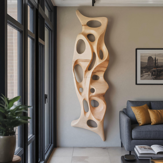 Organic Wall Sculpture Shelf Carved Display Piece For Living Room And Hallway