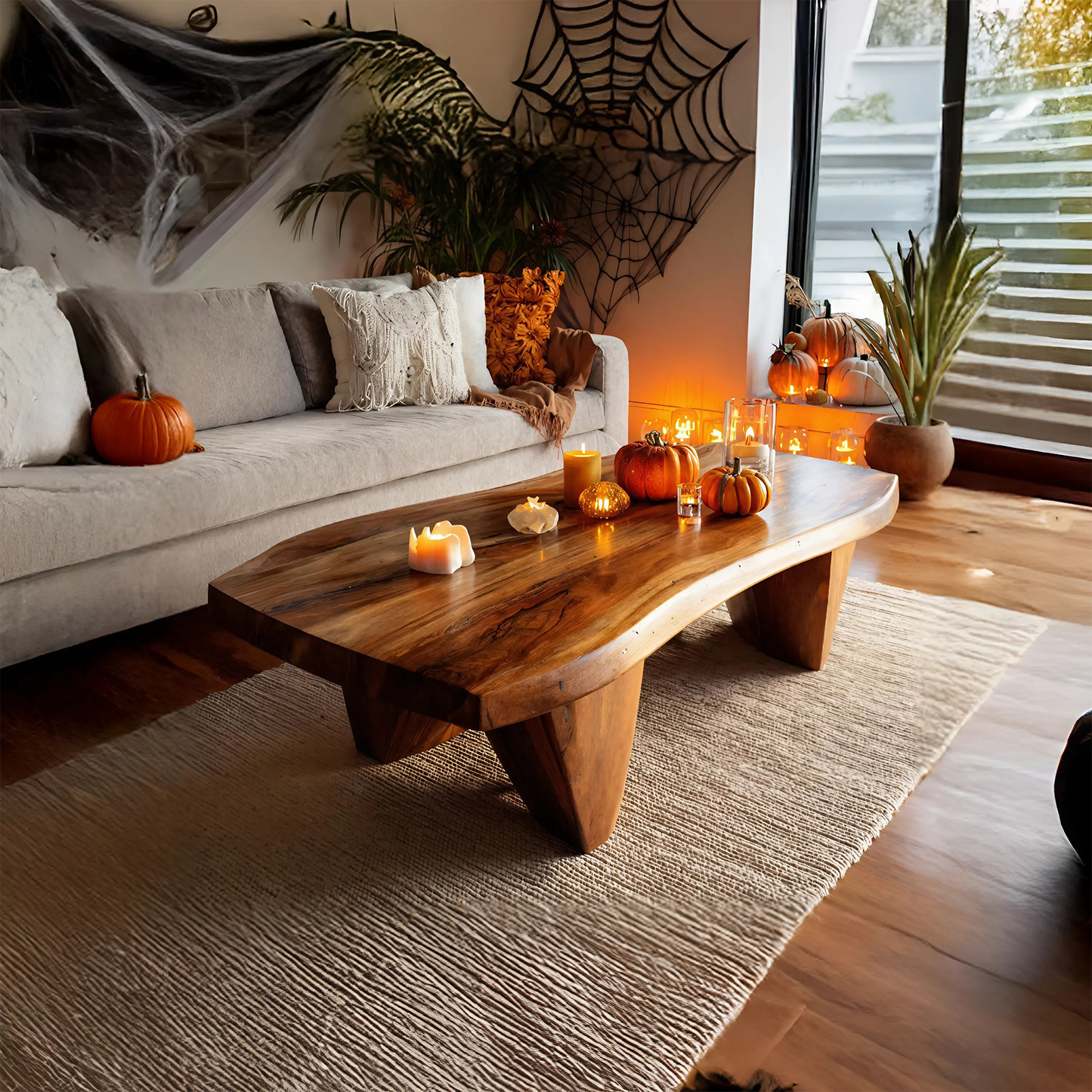 Modern Wooden Live Edge Coffee Table For Living Room Halloween Decor