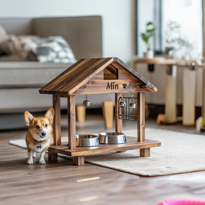 Mid Century Elevated Pet Food Stand For Dogs