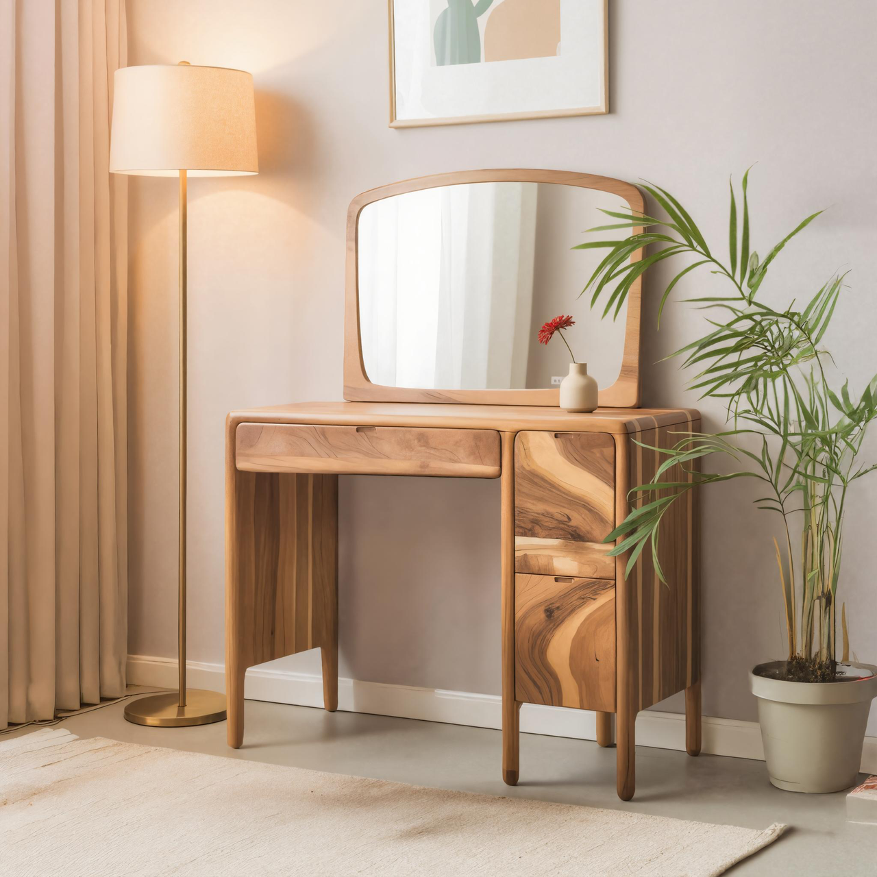 Mid Century Vanity Desk With Drawers For Bedroom And Dressing Corner
