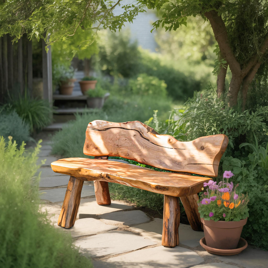 Rustic Live Edge Garden Bench For Patio Backyard And Forest Cabin