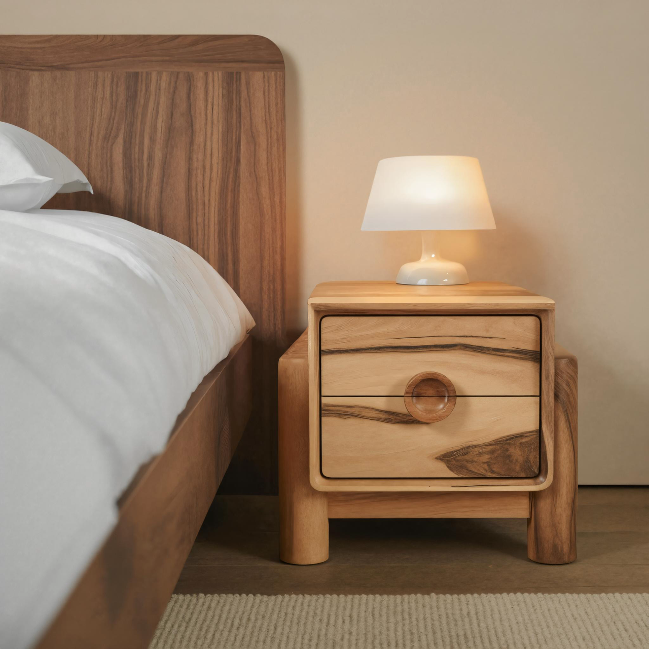 Modern Nightstand With Round Handle Bedside Table For Bedroom And Living Room