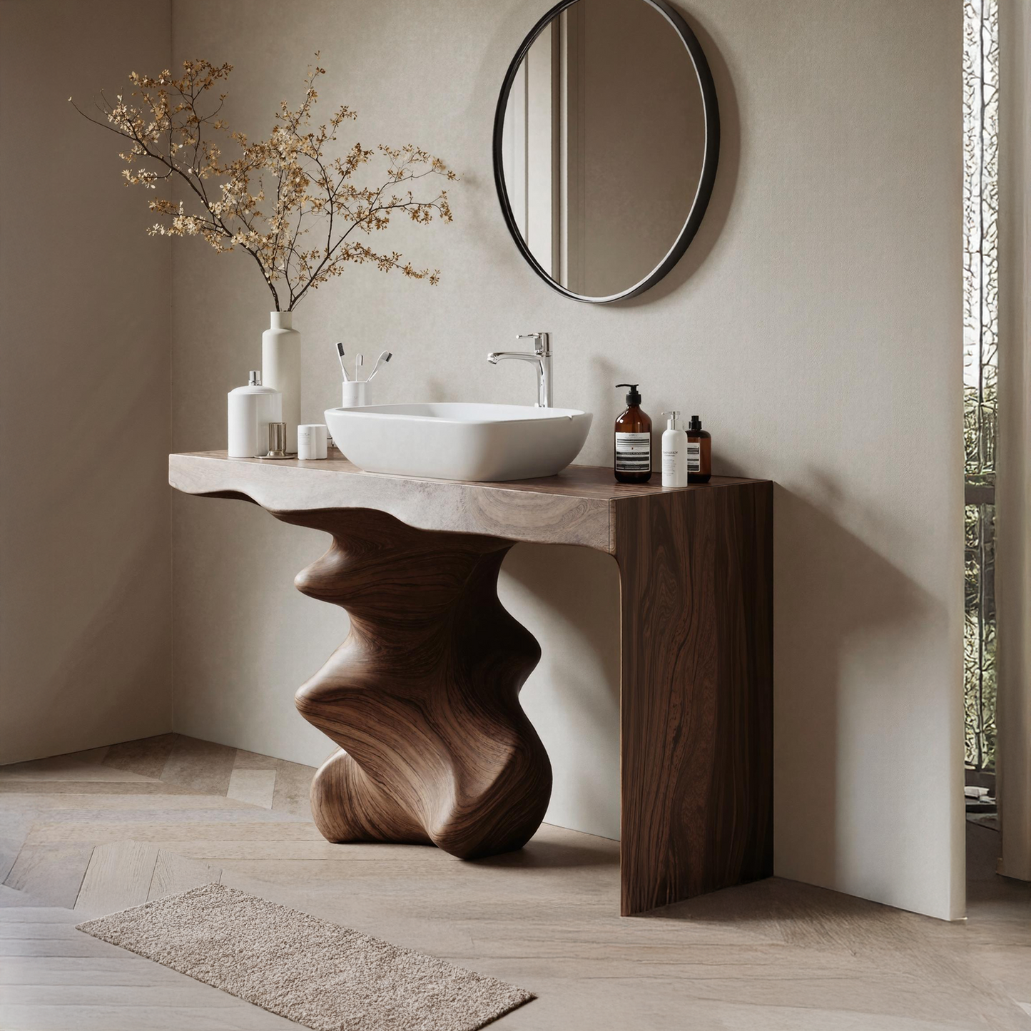 Mid Century Vanity For Organic Bathroom Interiors