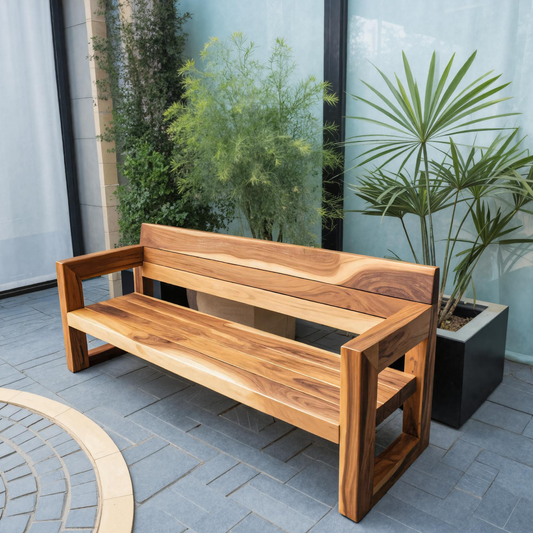 Modern Solid Wood Outdoor Bench With Armrests For Garden Or Entryway