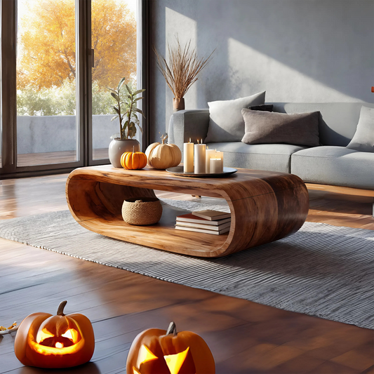 Mid Century Wooden Live Edge Coffee Table For Living Room Halloween Decor