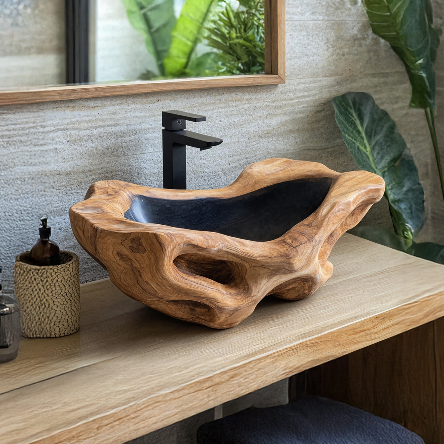 Rustic Wood Wash Basin For Vintage Bathroom