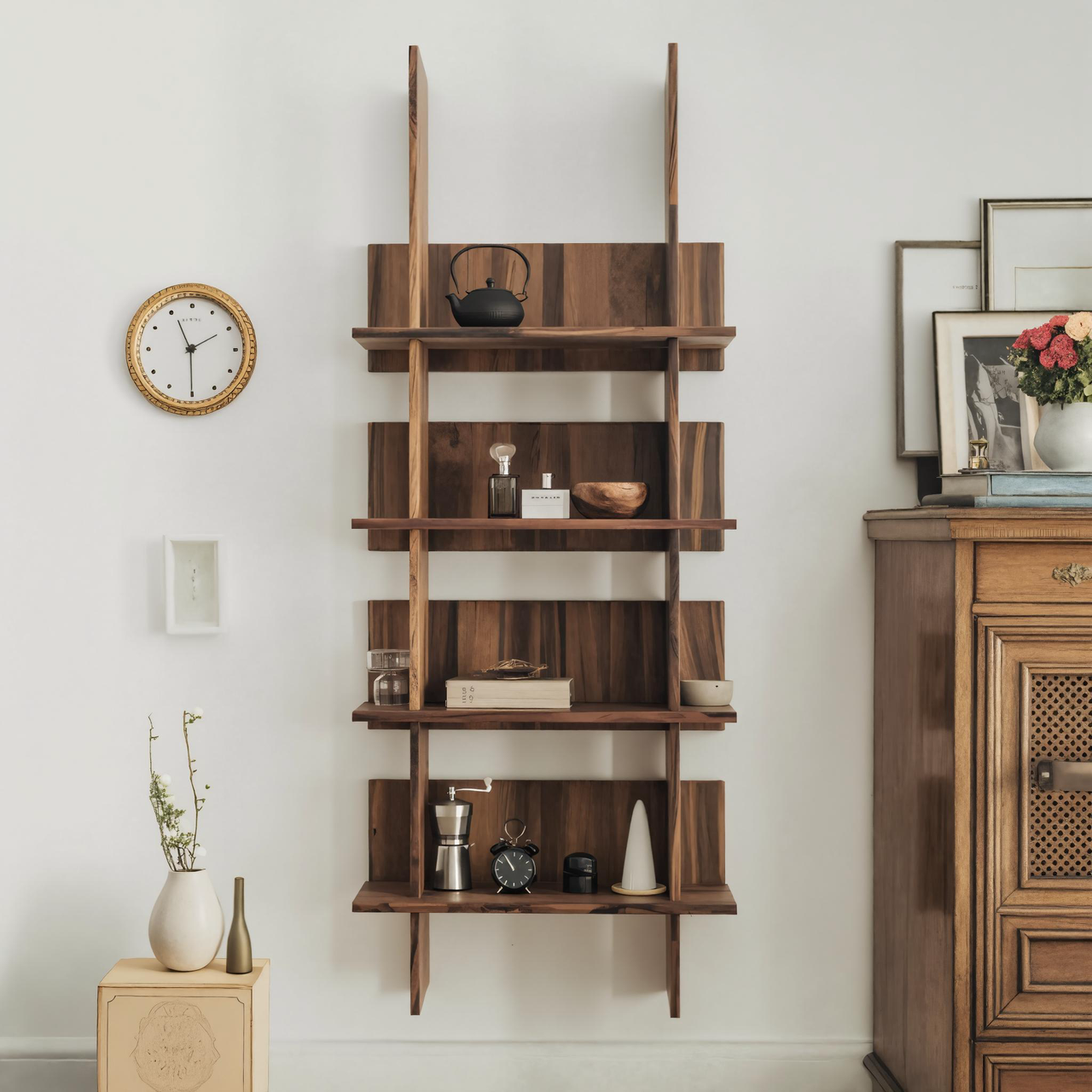 Minimalist Wall Mounted Bookshelf With Back Panel Storage Rack For Living Room And Office
