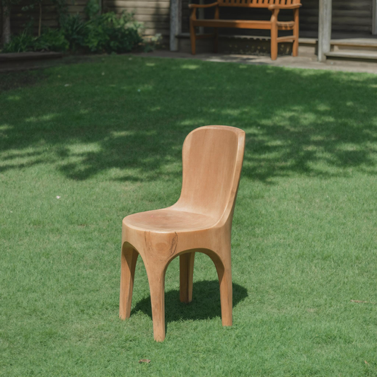 Sculptural Solid Wood Chair With Curved Seat For Garden Or Indoor Decor