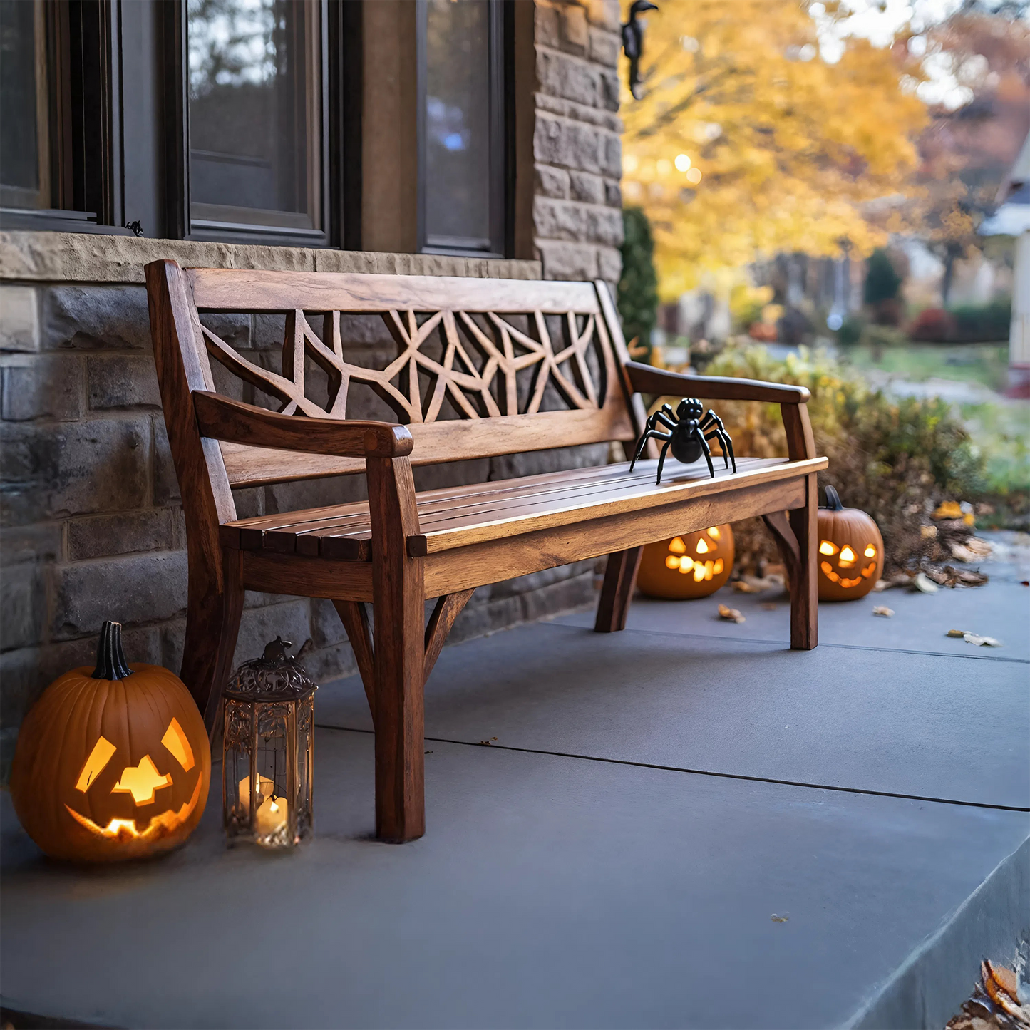 Rustic Solid Wood Halloween Bench For Spooky Outdoor Home Decor