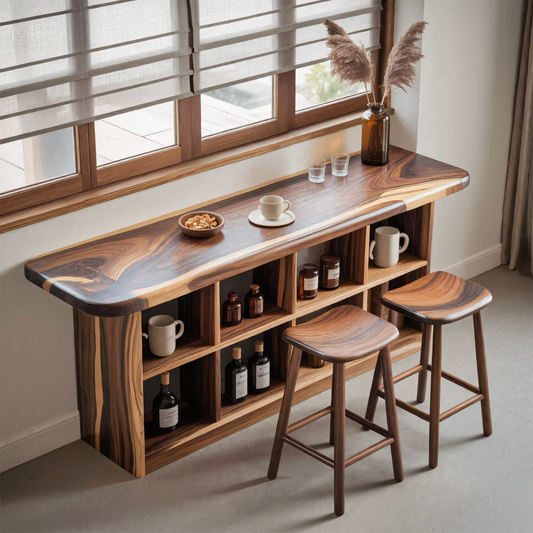 Wooden Bar Table With Storage For Compact Kitchen Or Coffee Bar