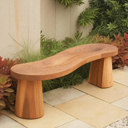 Organic Curved Wood Bench For Garden Or Entryway