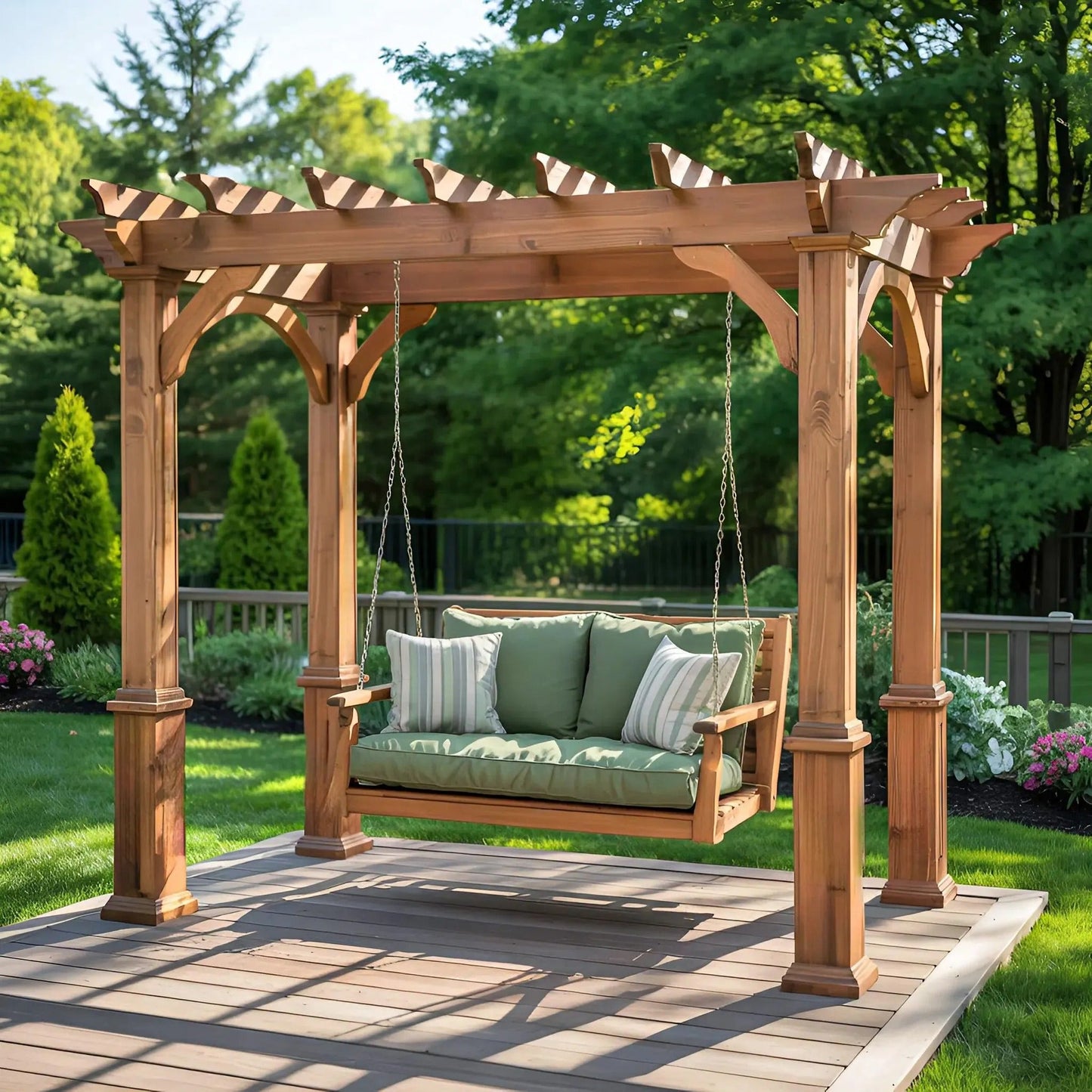 Rustic Pergola Swing Bench For Outdoor Garden And Lounge