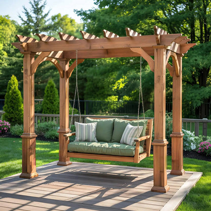 Rustic Pergola Swing Bench For Outdoor Garden And Lounge