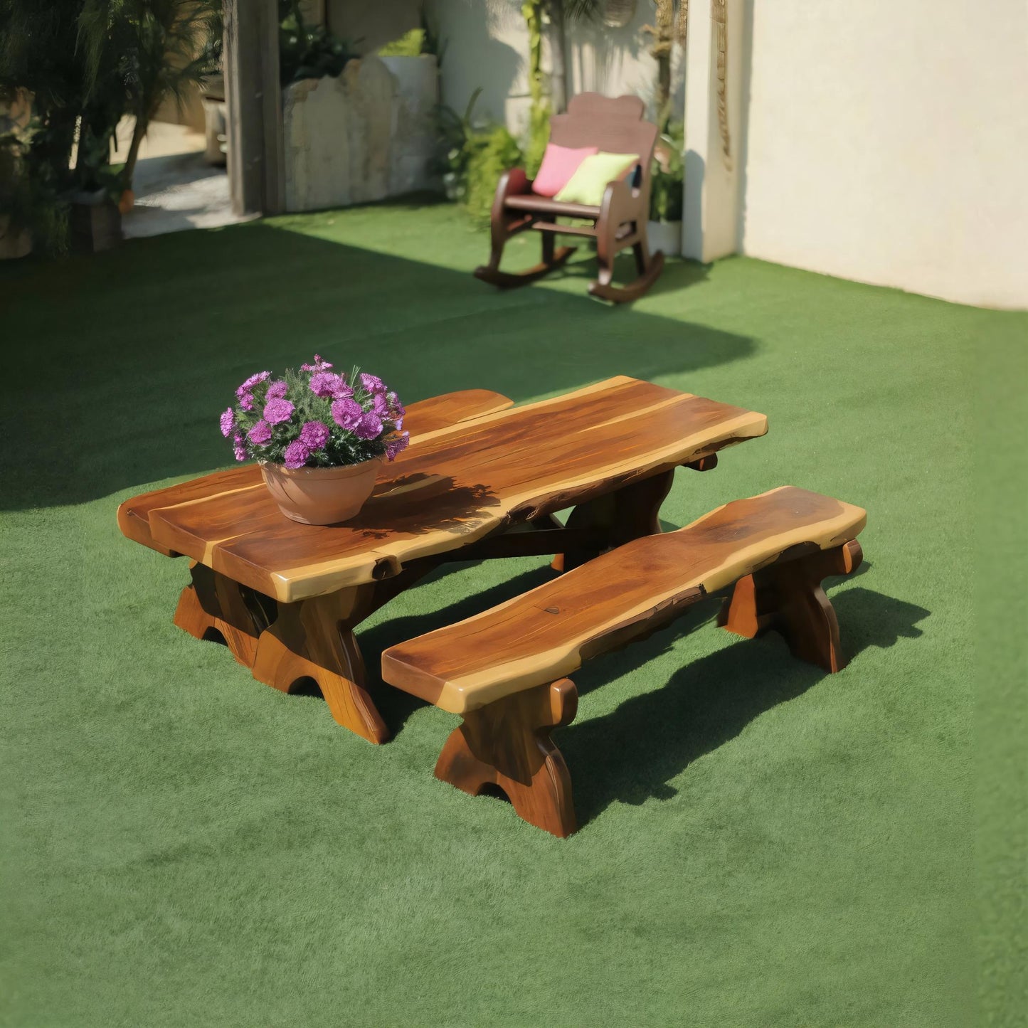 Rustic Outdoor Picnic Table And Bench Set For Garden