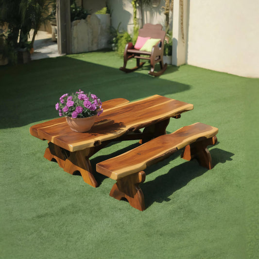 Rustic Outdoor Picnic Table And Bench Set For Garden