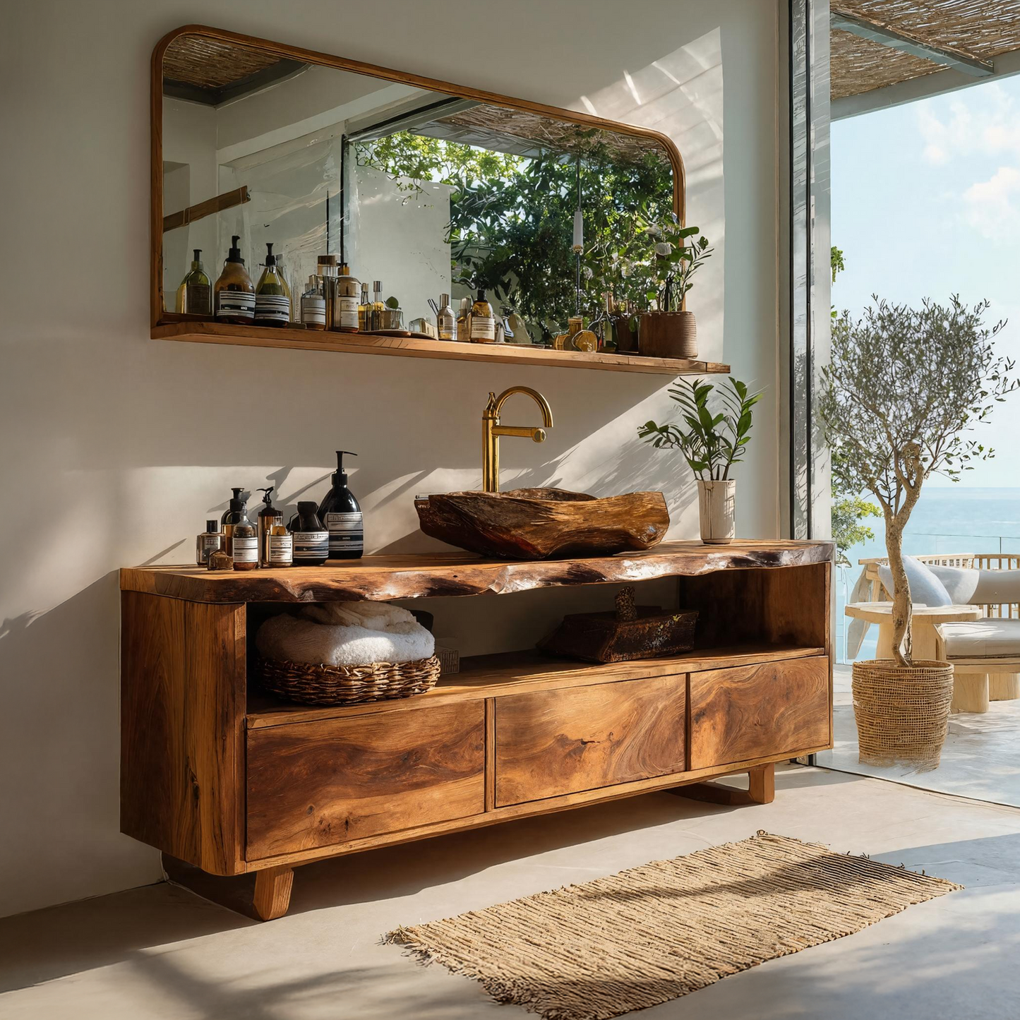 Mid Century Wooden Vanity For Bathroom Wall Mount