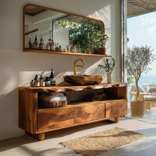 Mid Century Wooden Vanity For Bathroom Wall Mount