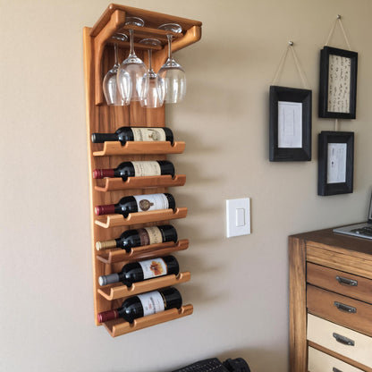 Wall Mounted Wooden Wine Rack With Glass Holder For Kitchen Or Home Bar