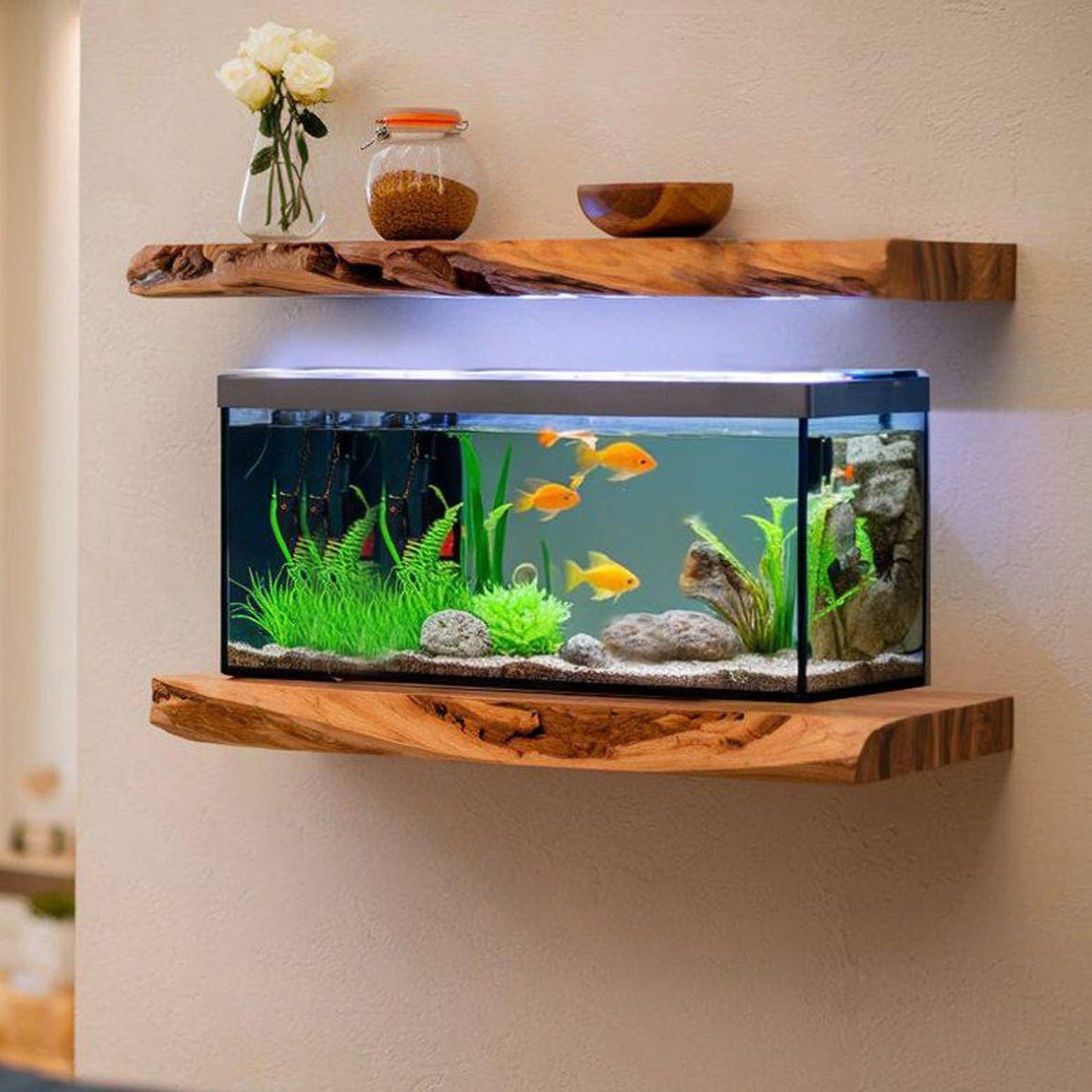 Cozy Living Room Rustic Floating Shelf For Aquarium