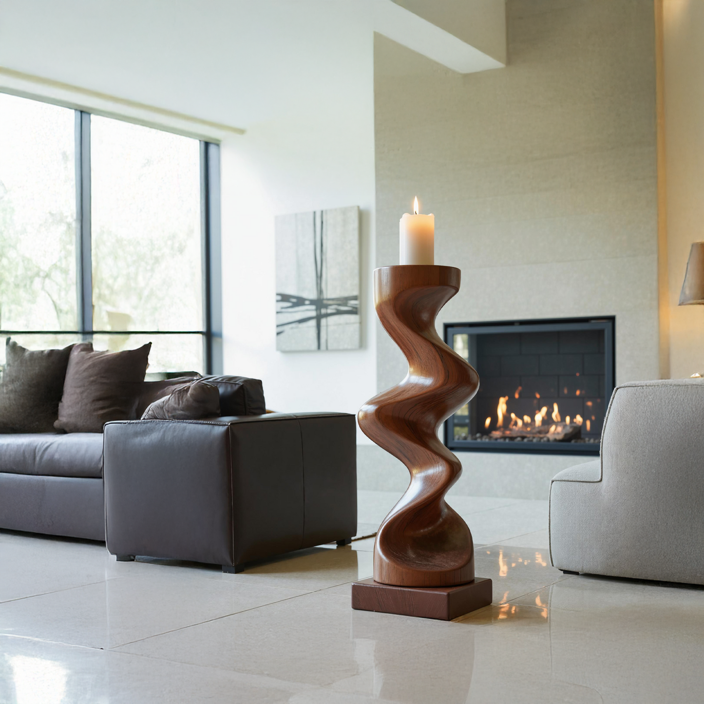 Rustic Solid Wood Abstract Sculpture For Patio Design