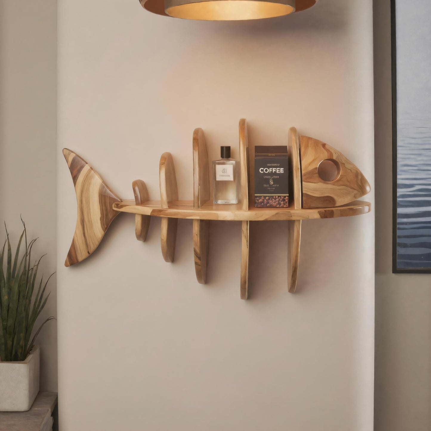 Modern Fish Bone Wall Shelf Nautical Display For Bathroom Kitchen And Beach House