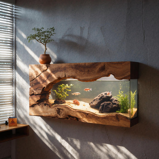 Wall Mounted Aquarium With Driftwood Frame For Living Room And Office