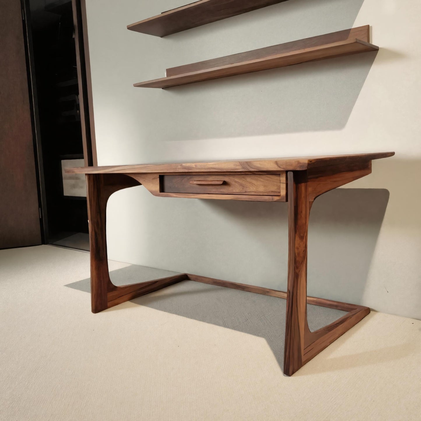 Mid Century Modern Desk With Drawer For Home Office And Workspace