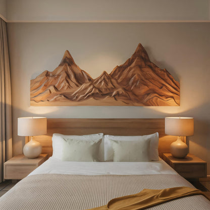 Rustic Mountain Wall Art Sculpture Hand Carved For Bedroom And Living Room
