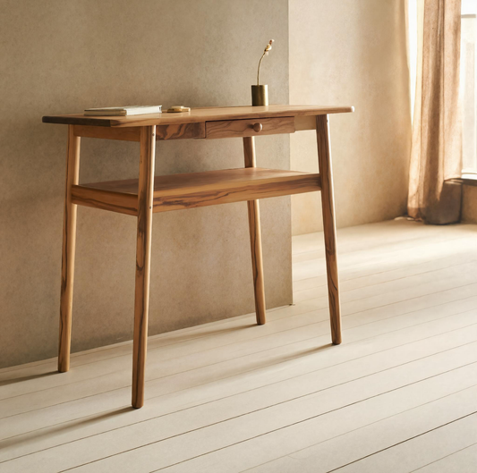 Modern Minimalist Wood Writing Desk With Drawer For Home Office Or Entryway