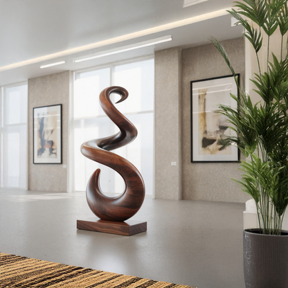 Hand Carved Abstract Wooden Sculpture For Yard Decor