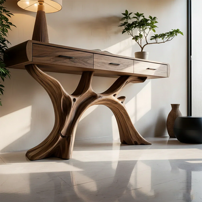 Sculptural sideboard console with branch inspired base and clean drawer organization
