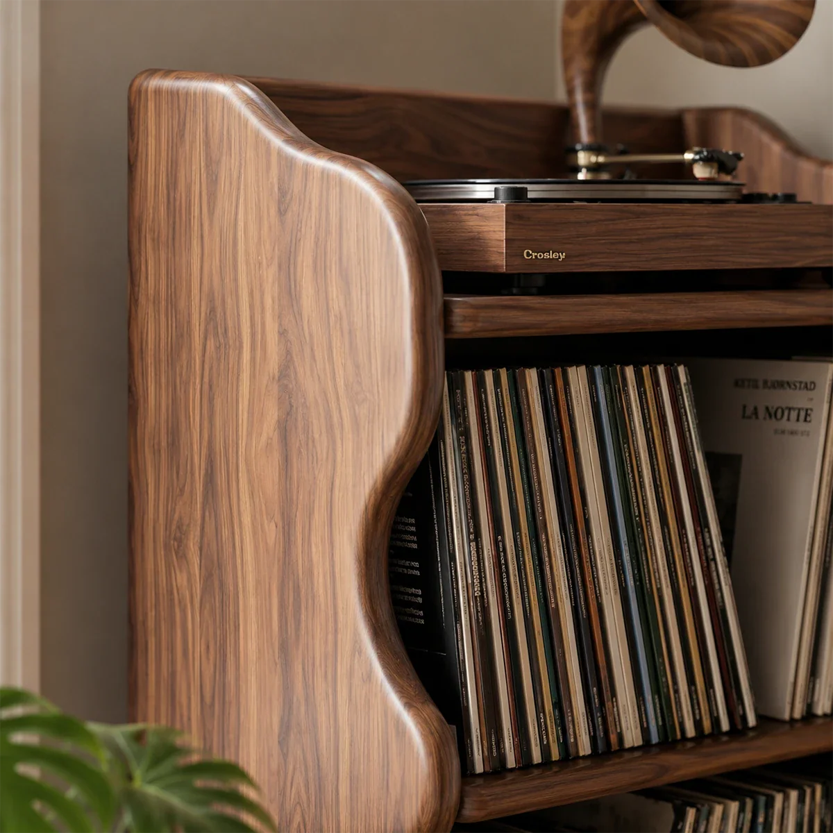 Record player cabinet designed for organized LP collections and audio equipment
