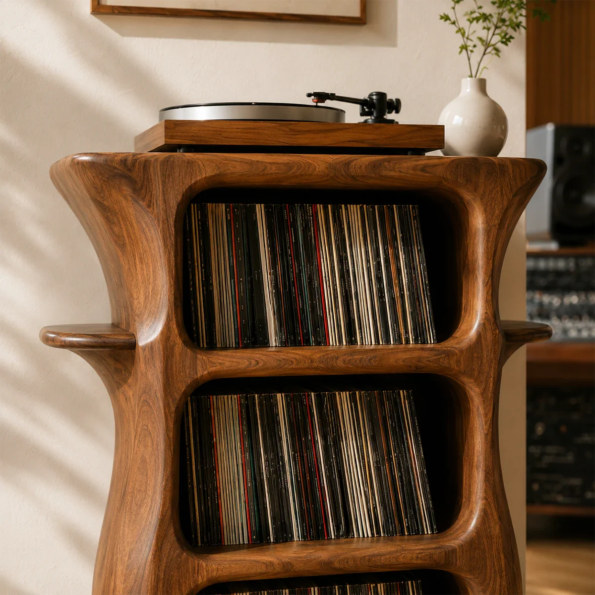 Premium vinyl collection furniture with compact footprint and spacious record organization