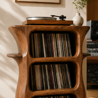 Premium vinyl collection furniture with compact footprint and spacious record organization