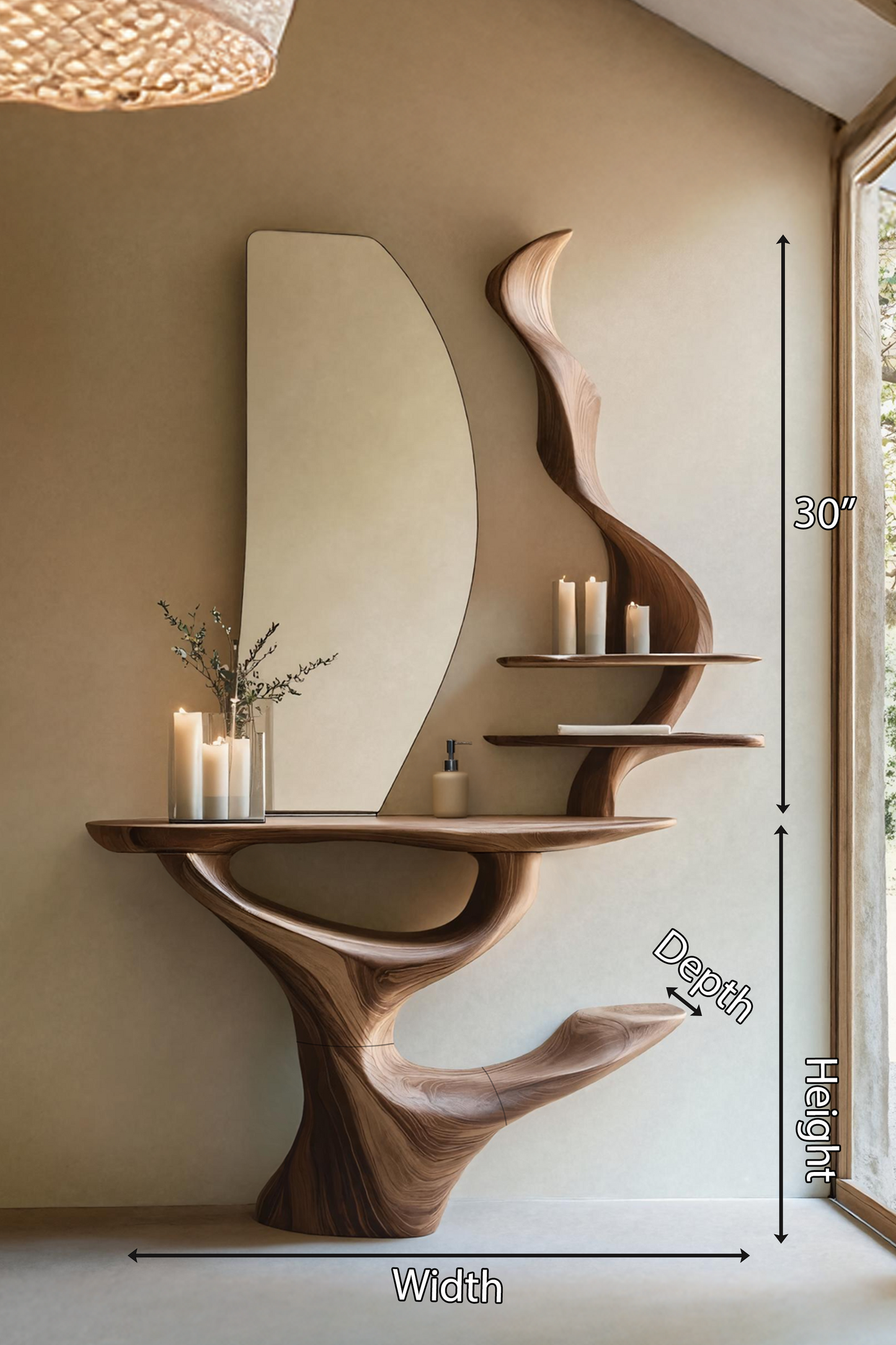 Mid Century Live Edge Cosmetic Table For Bathroom Style