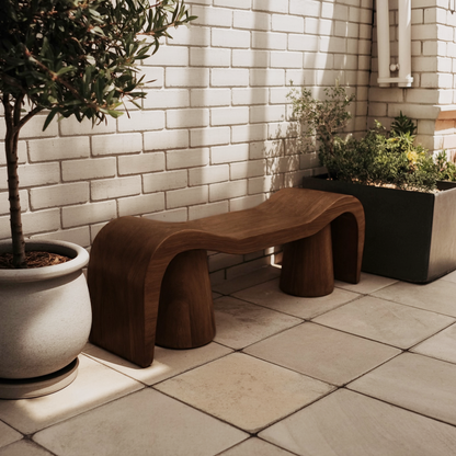 Contemporary Sculpted Wood Bench For Garden Or Patio