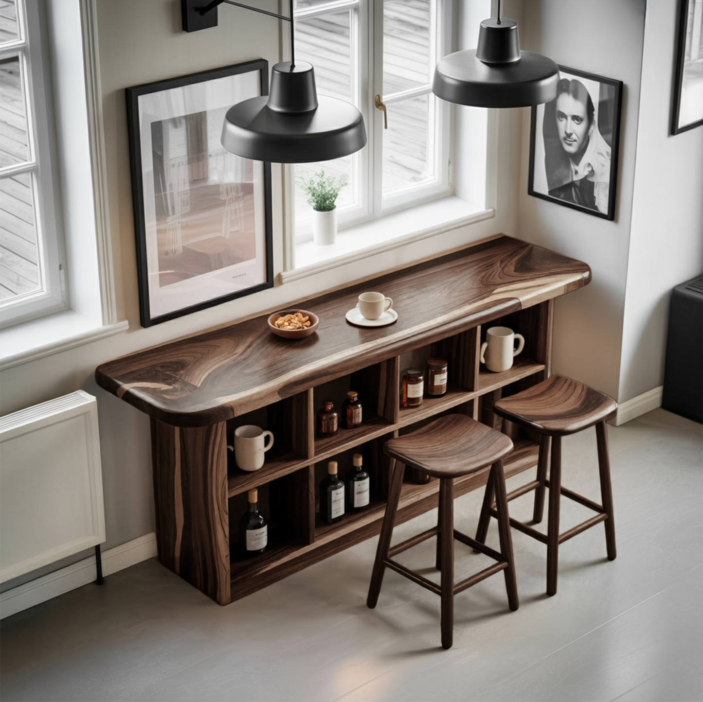 Wooden Bar Table With Storage For Compact Kitchen Or Coffee Bar