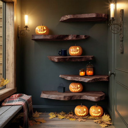 Handcrafted Solid Wood Shelf For Entryway Design Functional Halloween Space