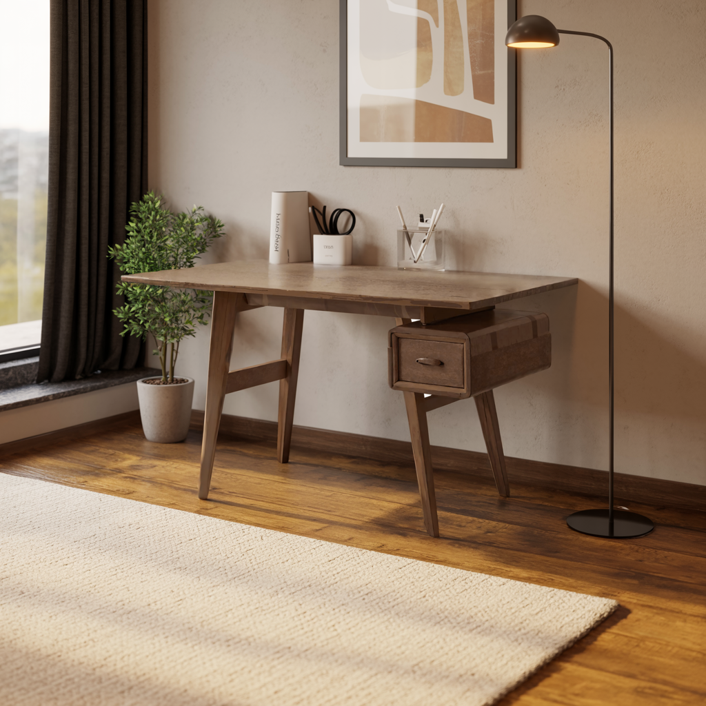 Mid-Century Desk With Drawer For Home Office Space