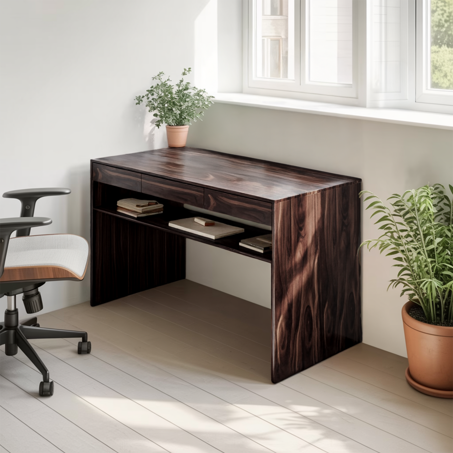 Mid Century Modern Solid Wood Writing Desk With Drawers For Home Office