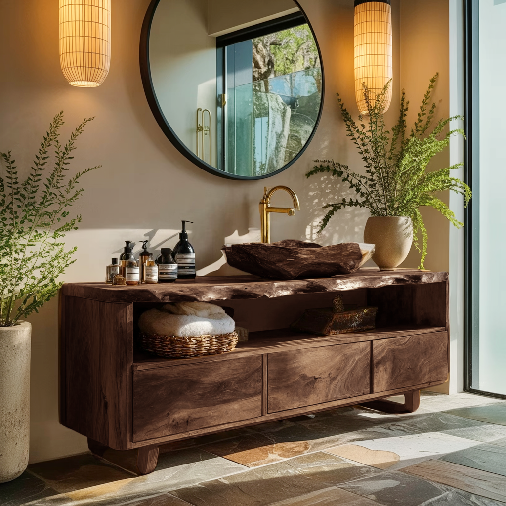 Mid Century Wooden Vanity For Bathroom Wall Mount