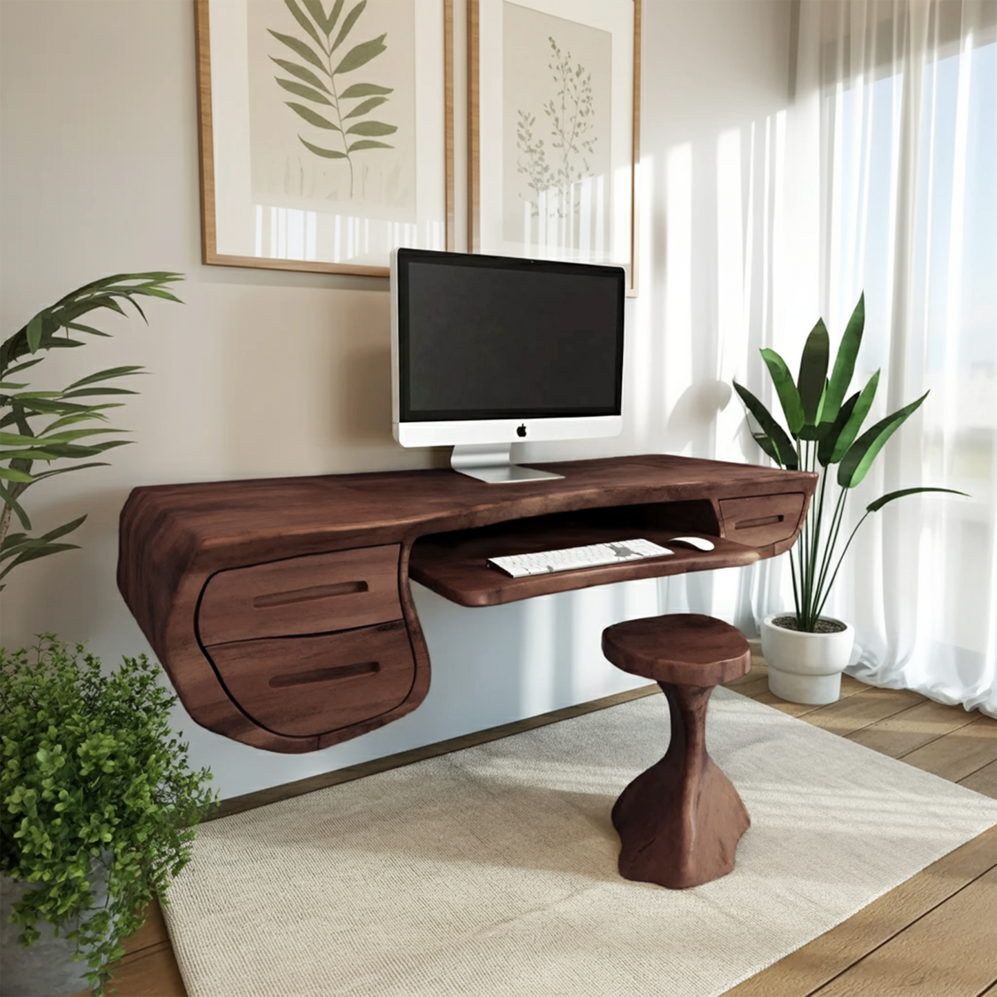 Floating Sculptural Desk With Drawers For Home Office And Studio