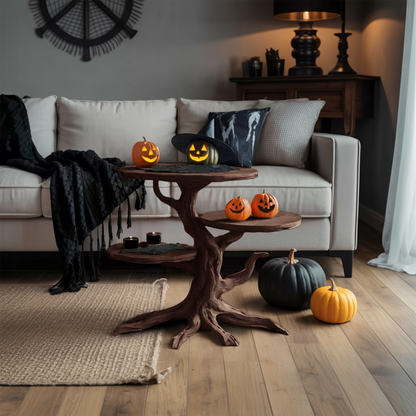 Handcrafted Solid Wood End Table For Living Room Spooky Fall Accent