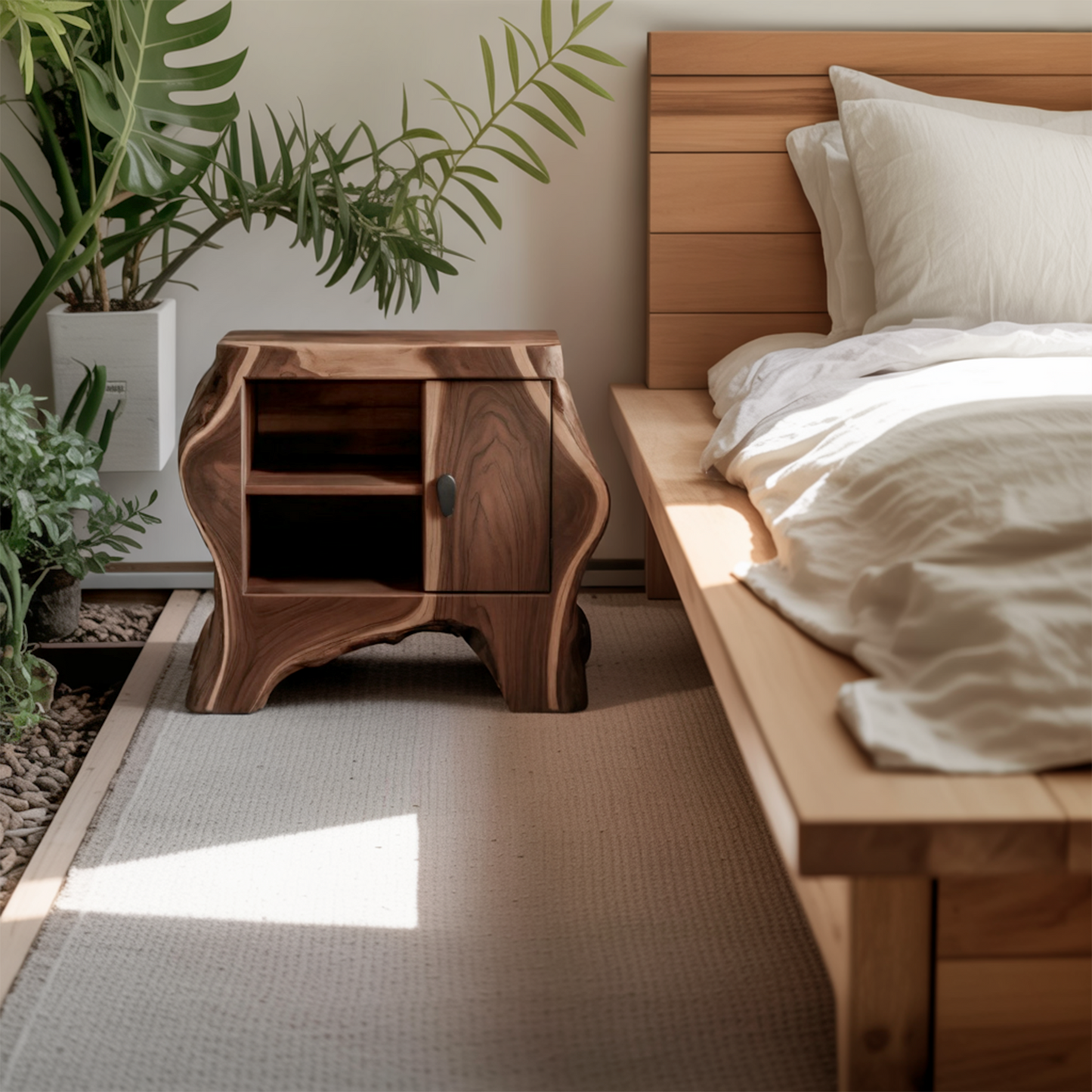 Organic Rustic Nightstand With Storage Cabinet For Bedroom Corner And Interior