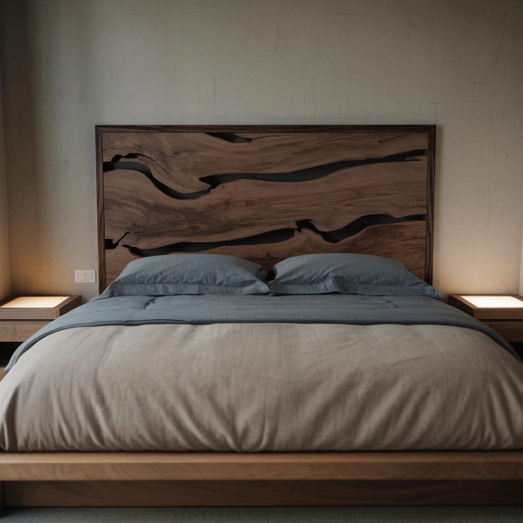 Contemporary Live Edge Headboard With Natural Woodgrain