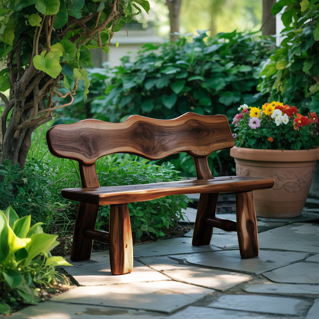 Rustic Garden Bench Live Edge Outdoor Seating For Patio Courtyard And Backyard