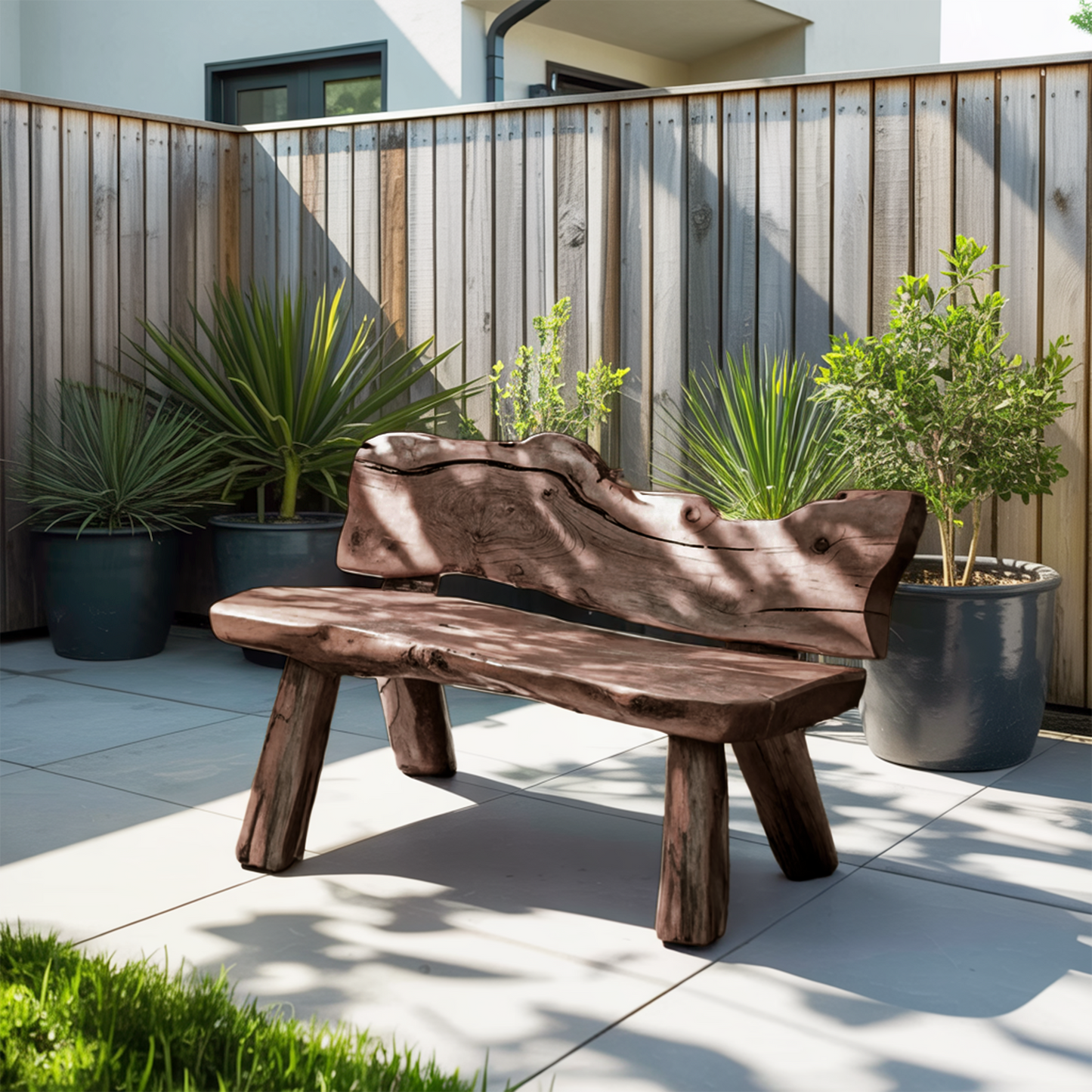 Rustic Live Edge Garden Bench For Patio Backyard And Forest Cabin