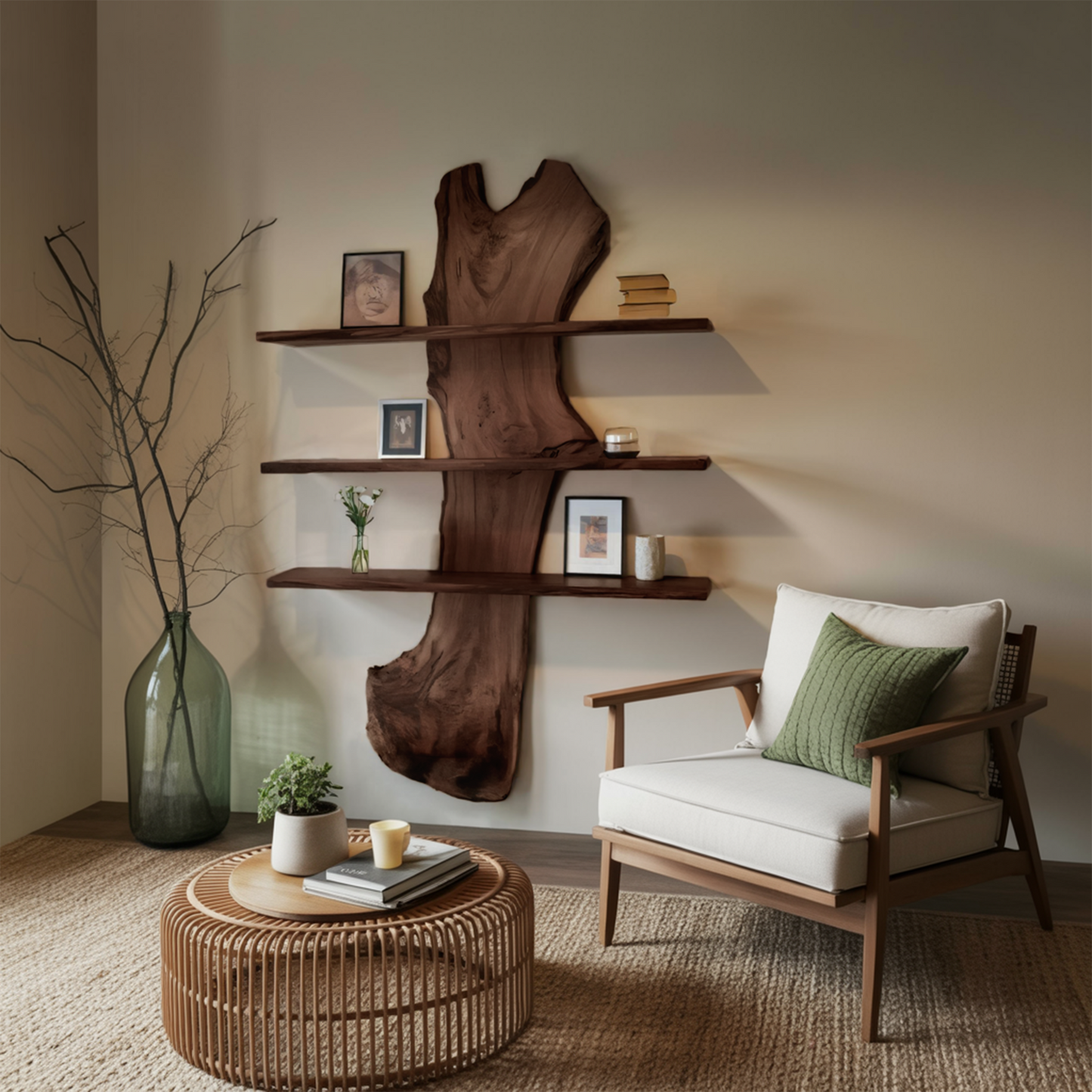 Rustic Live Edge Wall Shelf For Modern Living Room And Entryway