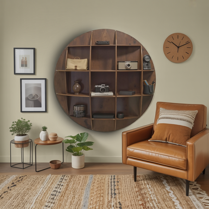 Modern Round Wall Mounted Shelf With Compartments For Living Room Office And Entryway